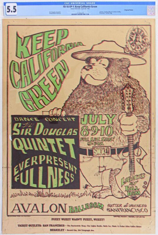 1966 FD-16 Sir Douglas Quintet Everpresent Fullness Avalon Ballroom Poster CGC 5.5