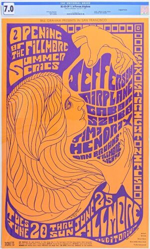 1967 BG-69 Jimi Hendrix Jefferson Airplane Fillmore Auditorium Poster CGC 7.0