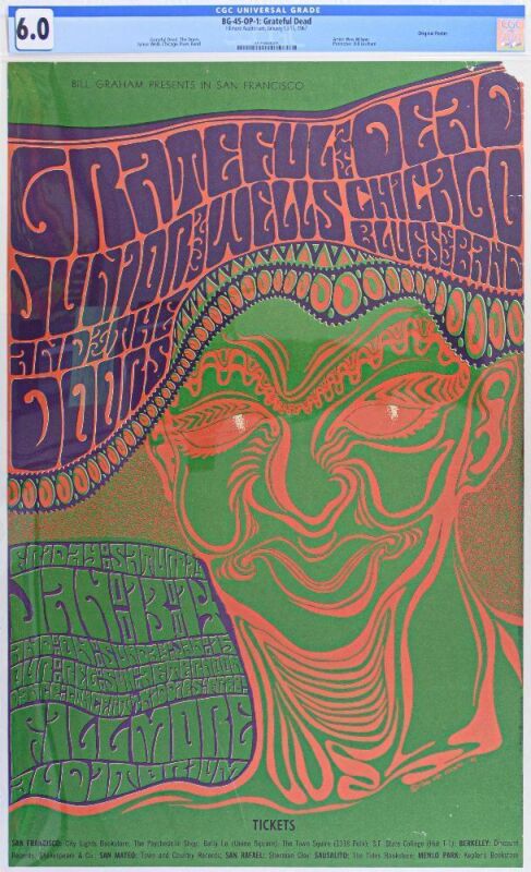 1967 BG-45 Grateful Dead The Doors Fillmore Auditorium Poster CGC 6.0