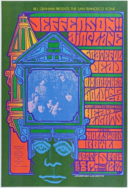 1967 BG-81 Grateful Dead Jefferson Airplane Big Brother Janis Joplin Hollywood Bowl Poster Near Mint 80