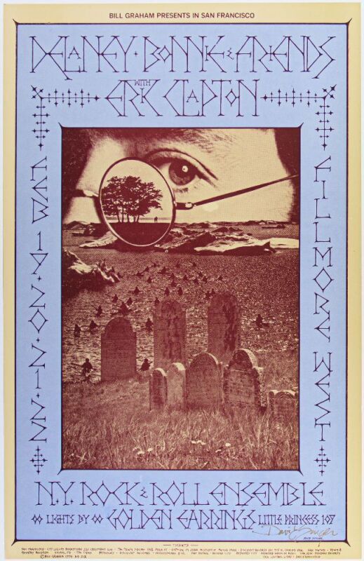1970 BG-218 Delaney & Bonnie & Friends with Eric Clapton Fillmore West Signed Singer Poster Near Mint 89