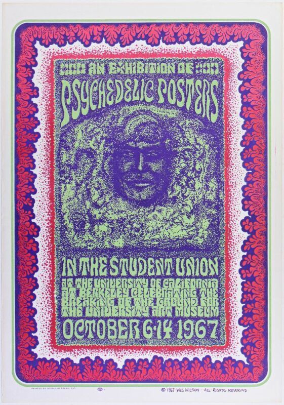 1967 Wes Wilson Exhibition U.C. Berkeley Student Union Poster Near Mint 89
