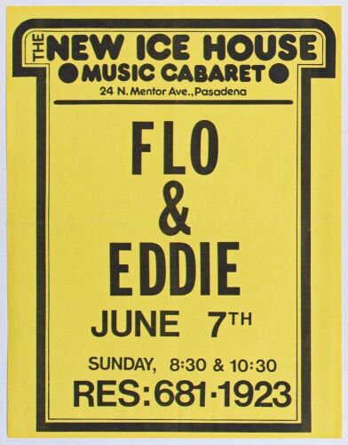 1975 Flo & Eddie New Ice House Pasadena Flyer Excellent 73