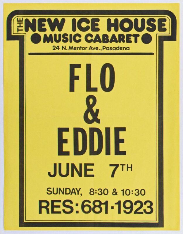 1975 Flo & Eddie New Ice House Pasadena Flyer Excellent 73