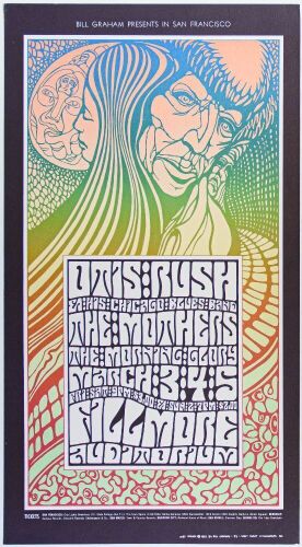 1967 BG-53 Otis Rush Frank Zappa The Mothers Fillmore Auditorium Poster Excellent 77