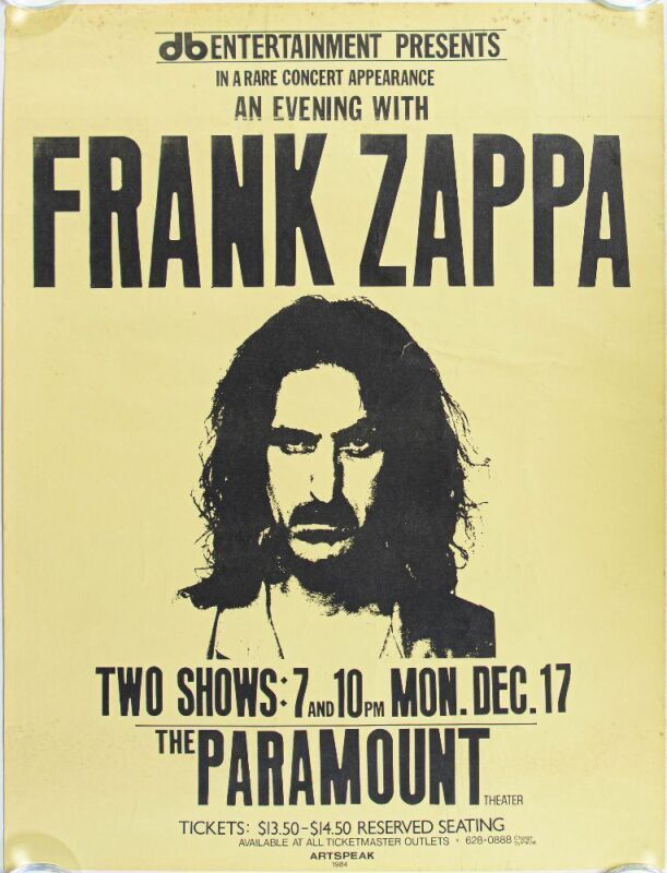 1984 Frank Zappa The Paramount Northwest Theater Seattle Poster Extra Fine 65