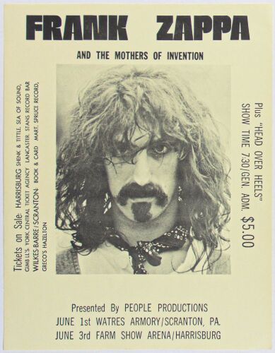 1971 Frank Zappa & The Mothers of Invention Scranton & Harrisburg Flyer Near Mint 87
