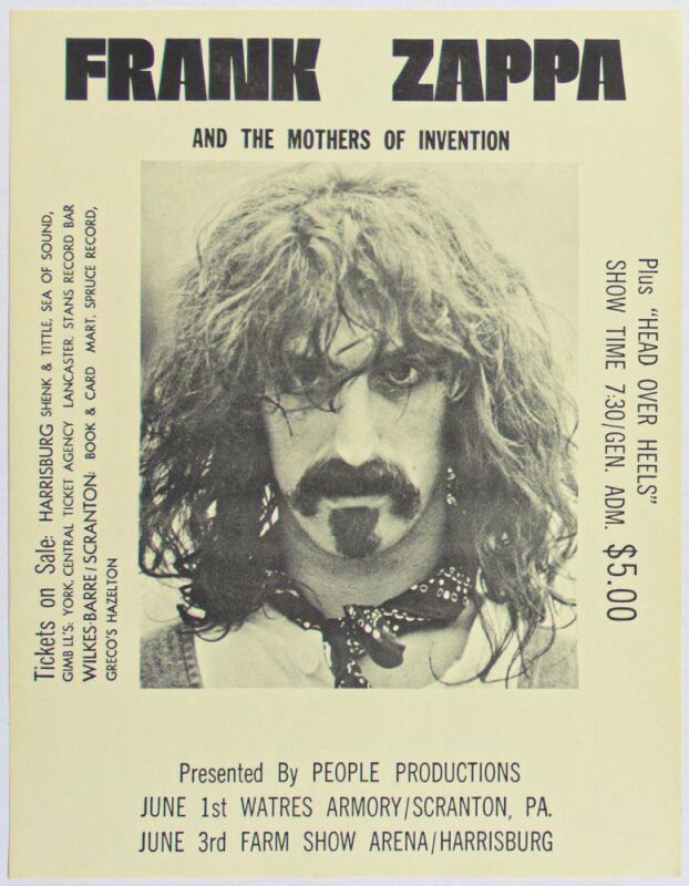 1971 Frank Zappa & The Mothers of Invention Scranton & Harrisburg Flyer Near Mint 87