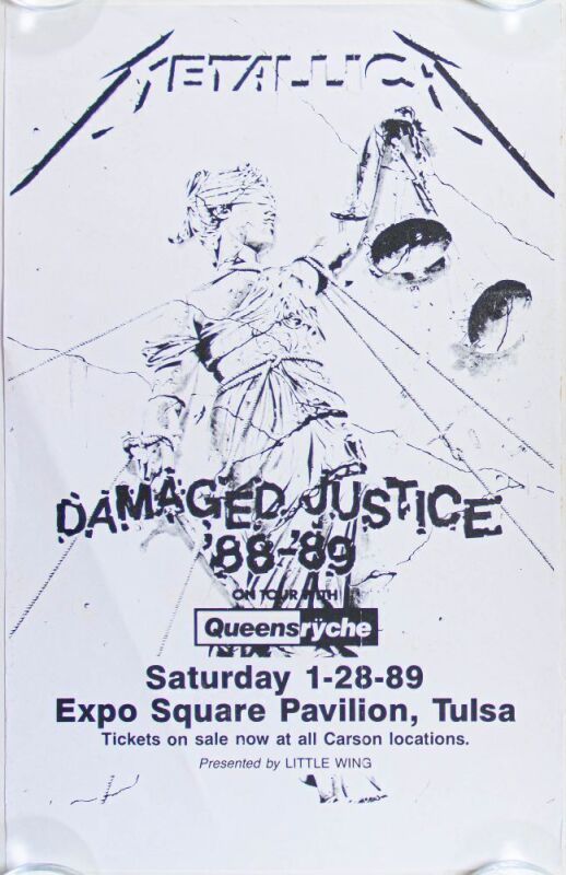 1989 Metallica Queensryche Expo Square Pavilion Tulsa Poster Excellent 73