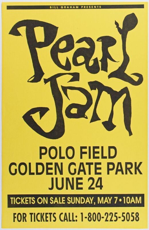 1995 Pearl Jam Neil Young Polo Field Golden Gate Park Poster Near Mint 83