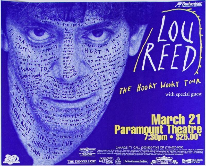 1996 Lou Reed Paramount Theatre Denver Poster Excellent 71