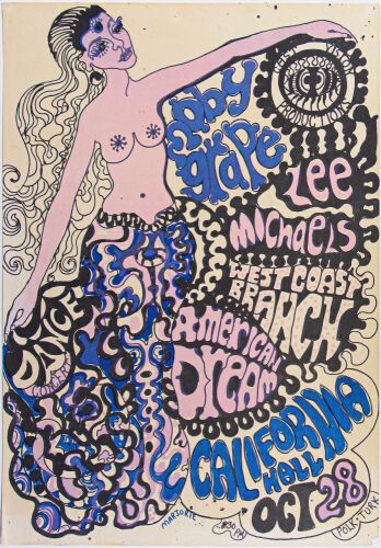 1967 Moby Grape Lee Michaels West Coast Branch California Hall Poster Extra Fine 67