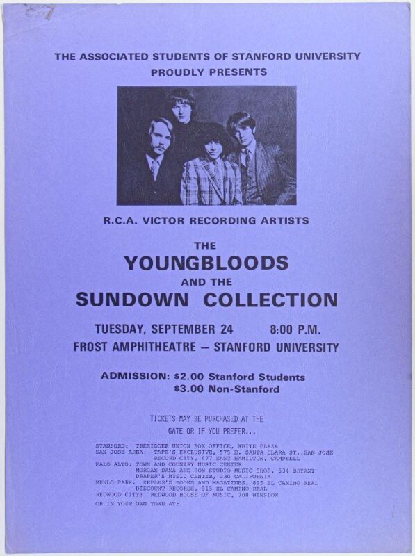 1968 Youngbloods Frost Amphitheatre Stanford poster Extra Fine 69