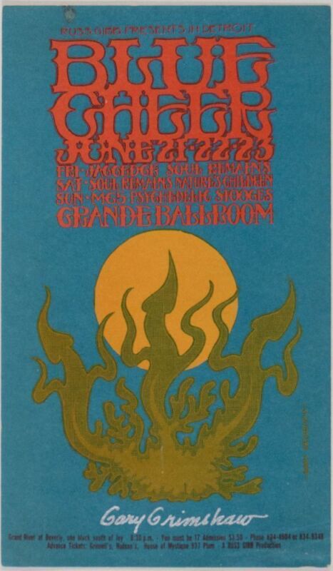 1968 G/G-680621 Blue Cheer Grande Ballroom Detroit Signed Grimshaw Postcard Excellent 71