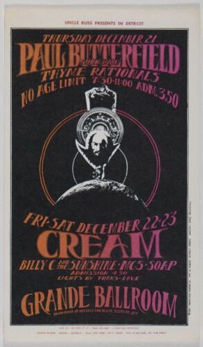 1967 G/G-671221 Cream Paul Butterfield MC5 Grande Ballroom Detroit MING Postcard Near Mint 87
