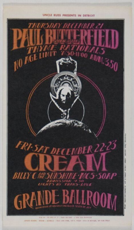 1967 G/G-671221 Cream Paul Butterfield MC5 Grande Ballroom Detroit MING Postcard Near Mint 87