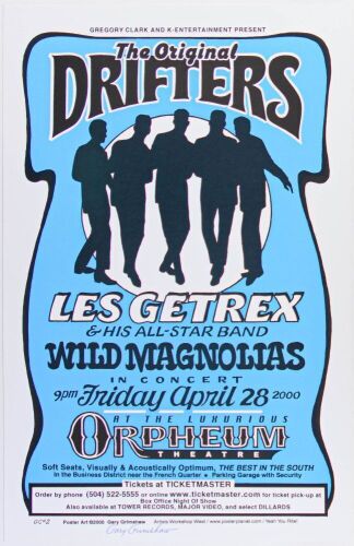 2000 The Original Drifters Orpheum Theatre Signed Grimshaw Poster Mint 91