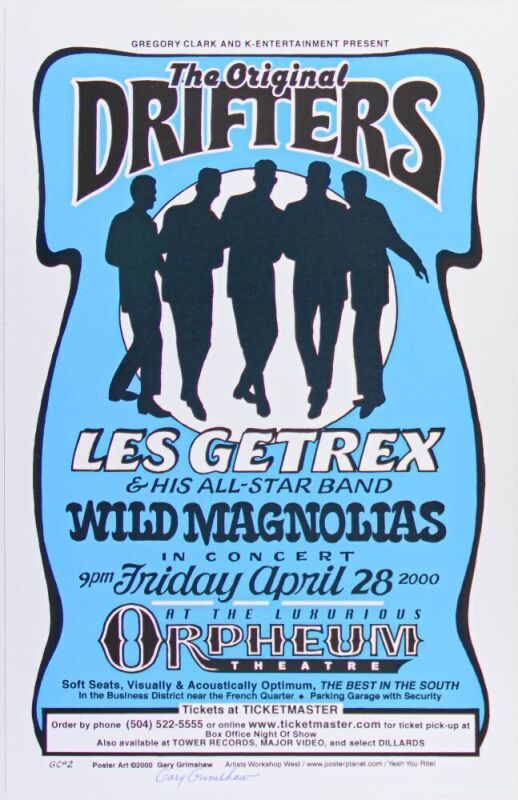 2000 The Original Drifters Orpheum Theatre Signed Grimshaw Poster Mint 91
