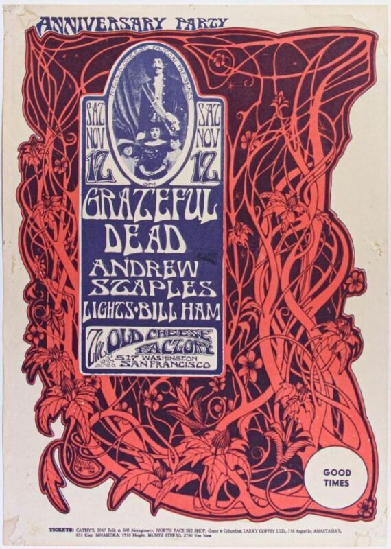 1966 AOR-2.185 Grateful Dead Andrew Staples The Old Cheese Factory Poster Extra Fine 69