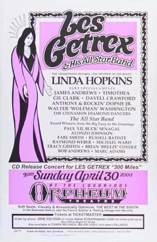 2000 Les Getrex & His All Star Band Orpheum Theatre Signed Grimshaw Poster Mint 91