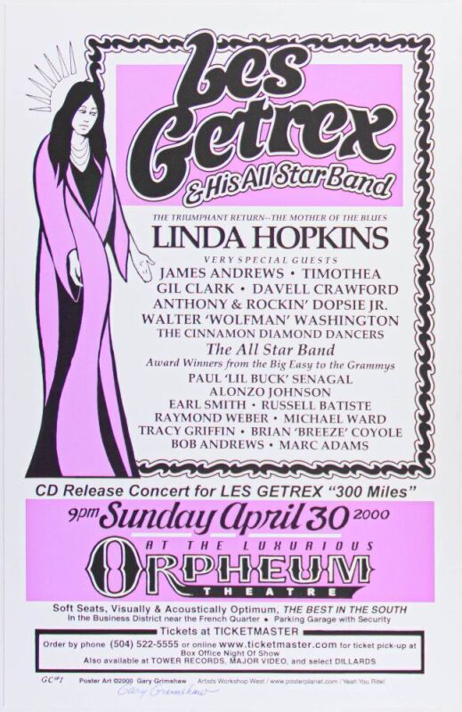 2000 Les Getrex & His All Star Band Orpheum Theatre Signed Grimshaw Poster Mint 91