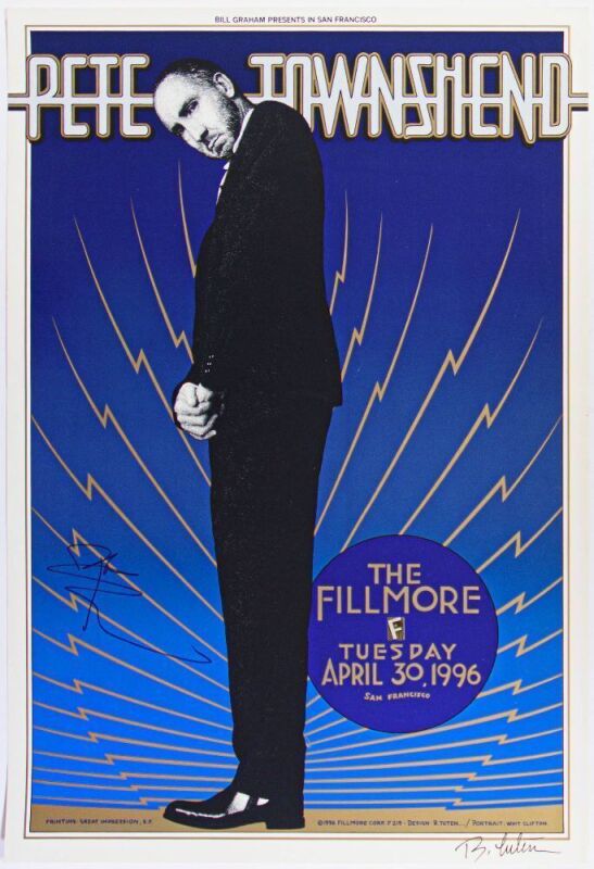 1996 NF-219 Pete Townshend The Fillmore Signed Tuten & Townshend Poster Near Mint 83
