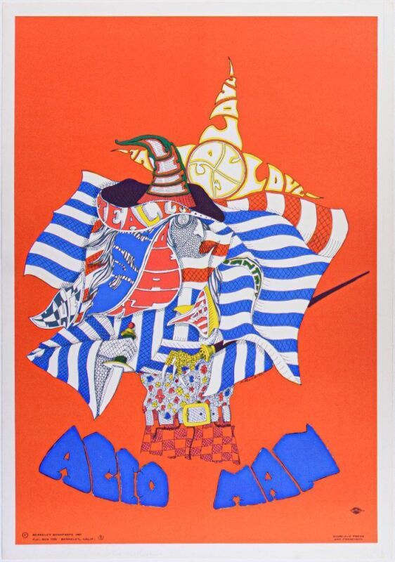 1967 Berkeley Bonaparte Acid Man Headshop Poster Near Mint 87