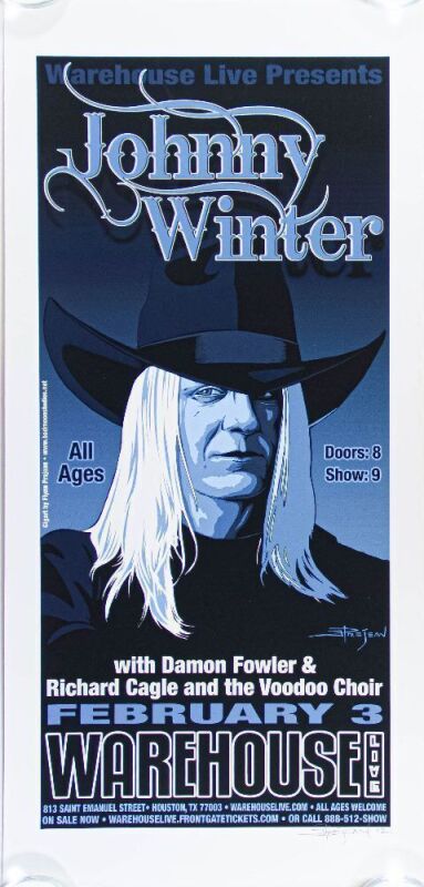 2012 Johnny Winter The Warehouse Houston Signed Flynn Prejean Poster Mint 90