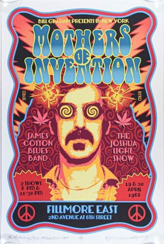 1968/2016 David Byrd Frank Zappa and The Mothers James Cotton Fillmore East AP Commemorative Signed Byrd Poster Mint 91