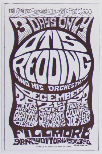 1966 BG-43 Bonnie MacLean Otis Redding Grateful Dead Fillmore Variant Handbill Near Mint 81