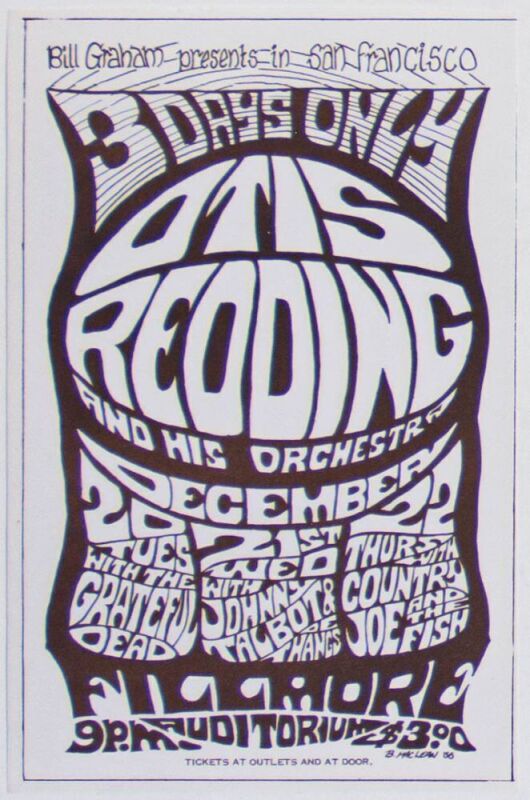 1966 BG-43 Bonnie MacLean Otis Redding Grateful Dead Fillmore Variant Handbill Near Mint 81