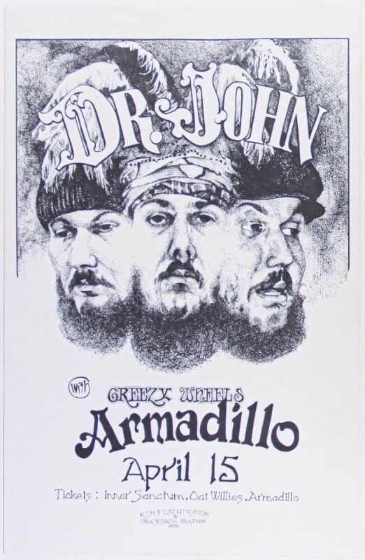 1974 Dr. John Armadillo World Headquarters Austin Poster Near Mint 85