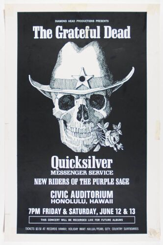 1970 AOR-4.413 Grateful Dead Quicksilver NRPS Honolulu Civic Auditorium Poster Excellent 77