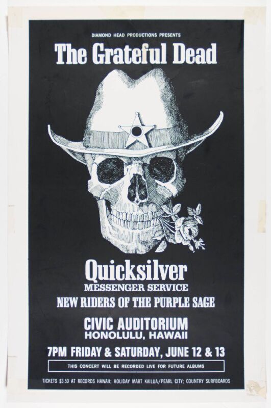 1970 AOR-4.413 Grateful Dead Quicksilver NRPS Honolulu Civic Auditorium Poster Excellent 77