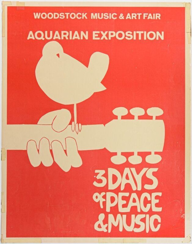 1969 AOR-3.1 Woodstock Festival Rare Window Card Prototype Poster Fine 57