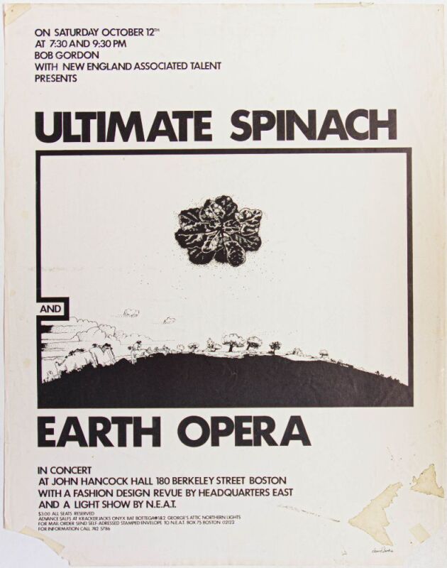 1968 Ultimate Spinach Earth Opera John Hancock Hall Boston Poster Fine 59