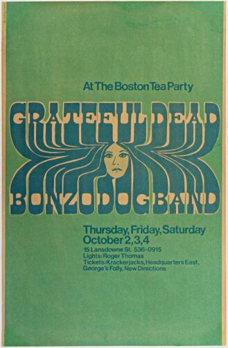 1969 Grateful Dead The Bonzo Dog Band The Boston Tea Party Poster Near Mint 81 Restored