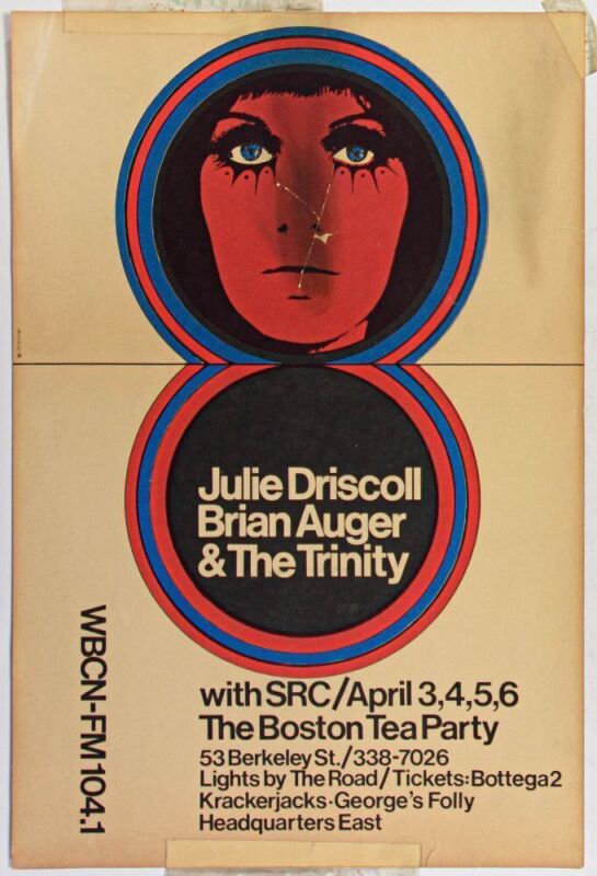 1969 Julie Driscoll Brian Auger & The Trinity The Boston Tea Party Poster Fine 59