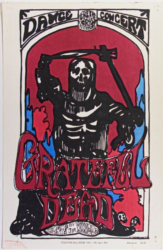 1967 Grateful Dead Stockton Ballroom Rare Silkscreen Poster Extra Fine 69