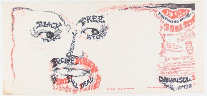 1968 AOR-2.180 Grateful Dead Richie Havens Free Store Benefit Carousel Ballroom Poster Extra Fine 67 Restored