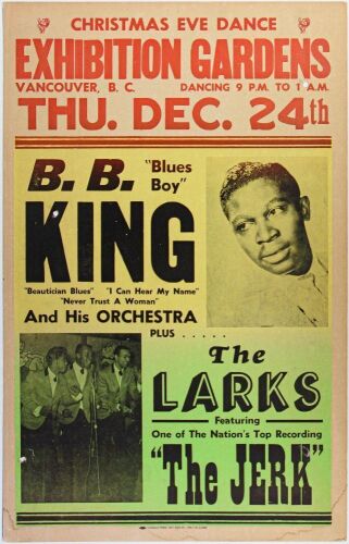 1964 B.B. King The Larks Exhibition Gardens Vancouver Cardboard Poster Extra Fine 65