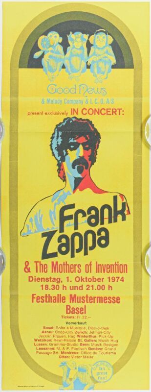 1976 Frank Zappa Festhalle Mustermesse Switzerland Poster Excellent 79