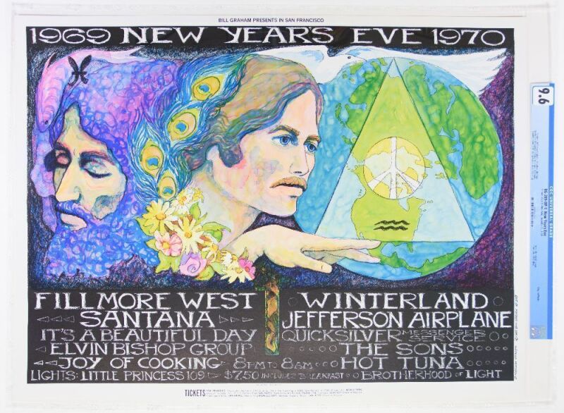 1969 BG-209 Jefferson Airplane Santana Hot Tuna NYE Winterland & Fillmore West Poster CGC 9.6