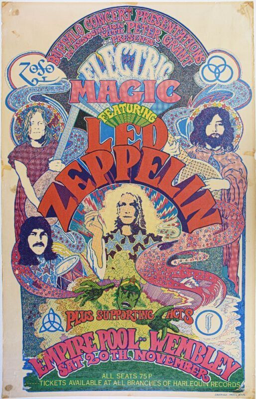 1971 Led Zeppelin Electric Magic Shows Empire Pool Wembley Poster Trimmed Extra Fine 65