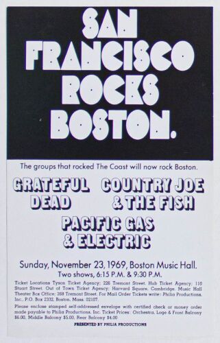 1969 Grateful Dead Boston Music Hall Handbill Near Mint 89