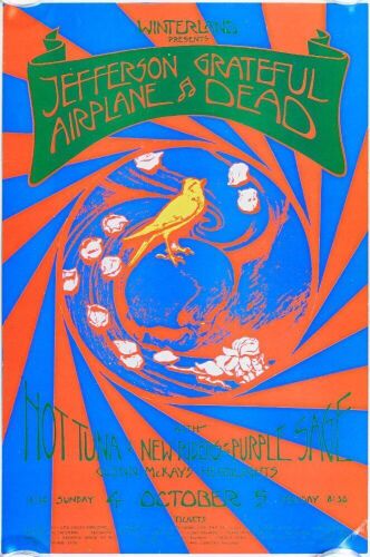 1970 Jefferson Airplane Grateful Dead Winterland Poster Excellent 79