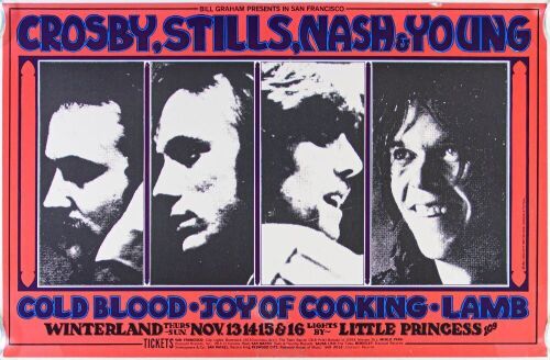 1969 BG-200 Crosby Stills Nash Young Winterland Poster Extra Fine 69