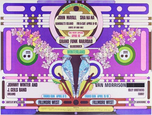 1971 BG-276-B Van Morrison John Mayall Johnny Winter Fillmore West & Winterland Poster Mint 93