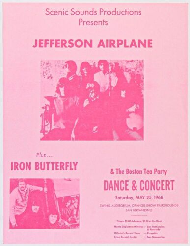 1968 Jefferson Airplane Iron Butterfly Swing Auditorium San Bernadino Flyer Near Mint 80