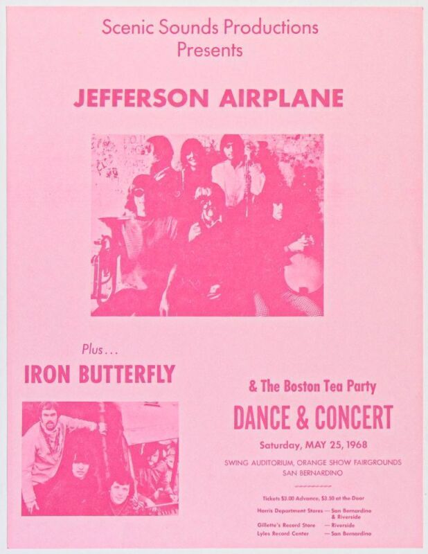 1968 Jefferson Airplane Iron Butterfly Swing Auditorium San Bernadino Flyer Near Mint 80